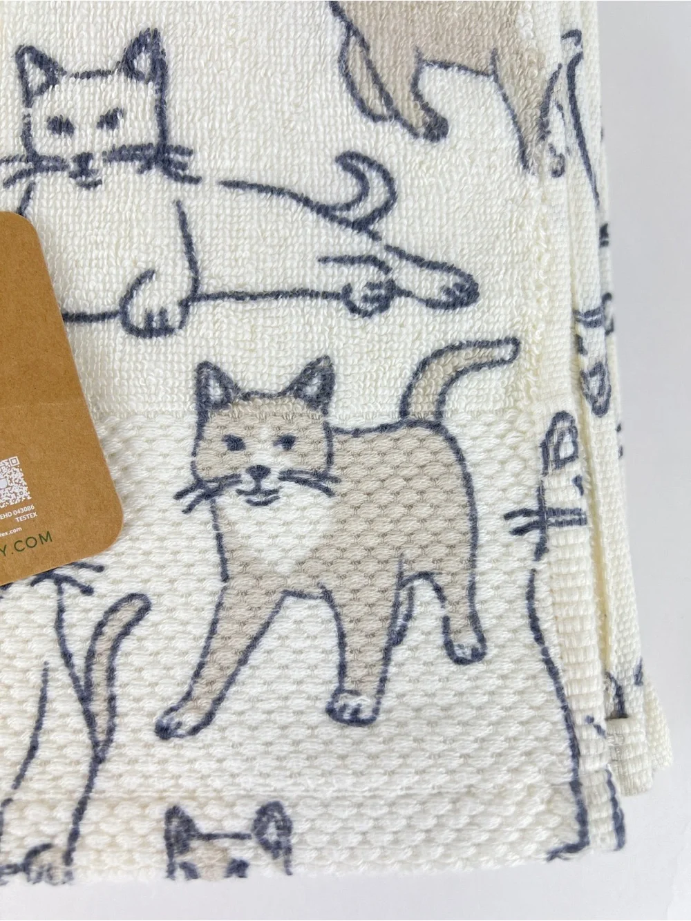 Deborah Connolly Bath Towel Set Cat Print Cream Tan Gray Cotton Blend 11 Pc NEW